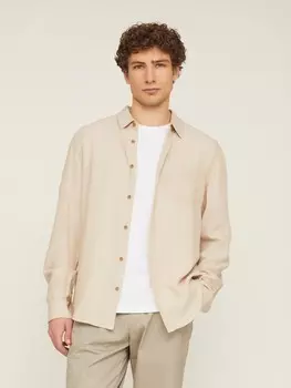 Льняная офисная рубашка прямого силуэта с карманом