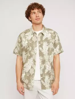 Льняная рубашка с тропическим принтом