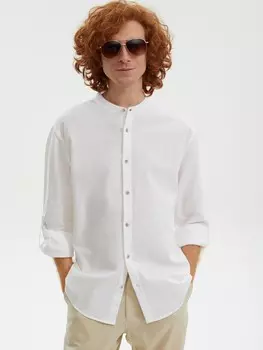 Льняная рубашка с воротником-стойкой