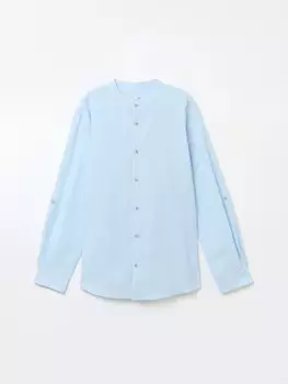 Льняная рубашка с воротником-стойкой