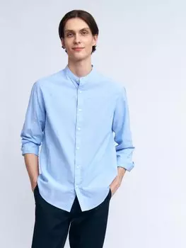 Льняная рубашка с воротником-стойкой