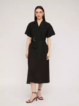 Льняное платье-рубашка с запахом на груди и поясом