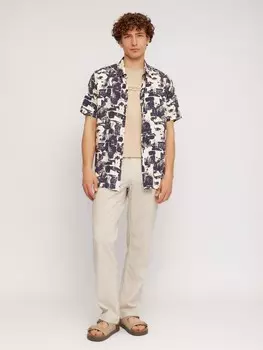 Льняные брюки прямого фасона на резинке с кулиской