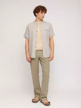 Льняные брюки прямого фасона на резинке с кулиской