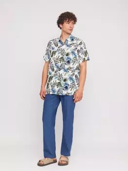 Льняные брюки прямого фасона на резинке с кулиской