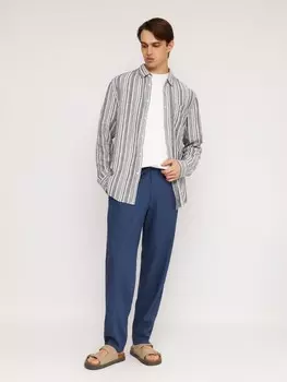 Льняные брюки прямого фасона с кулиской