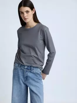 Лонгслив из хлопка с серебряным принтом