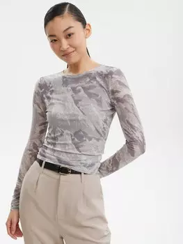 Лонгслив из сетки с принтом