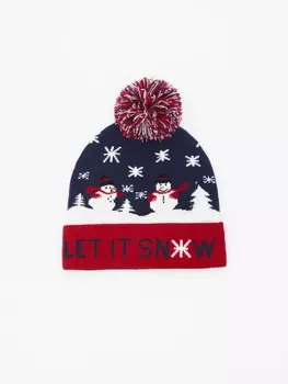 Новогодняя шапка-бини с лампочками и помпоном