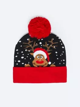 Новогодняя шапка-бини с лампочками и помпоном