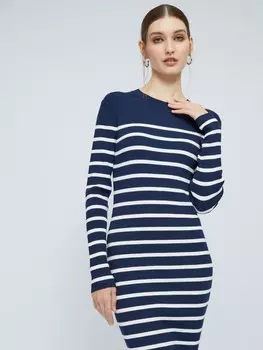Облегающее платье длины миди с узором в полоску
