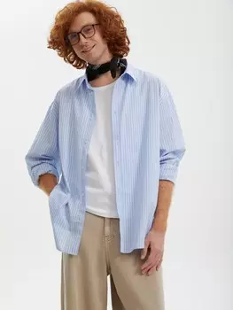 Офисная рубашка прямого силуэта с узором в полоску