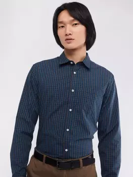 Офисная рубашка прямого силуэта с узором в клетку