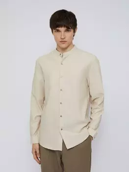 Офисная рубашка с воротником-стойкой и длинным рукавом