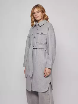 Пальто-рубашка оверсайз силуэта с поясом