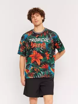 Перфорированная футболка с тропическим принтом