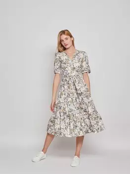 Ярусное платье из хлопка с тропическим узором