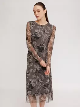 Платье длины миди из сетки с принтом и поясом