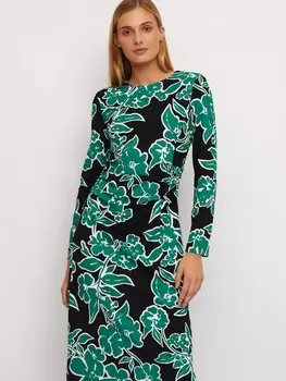 Платье длины миди с драпировкой на талии и цветочным принтом