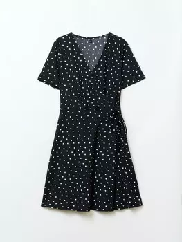 Платье длины мини с запахом в горошек