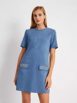 Платье-футболка из экозамши со стразами