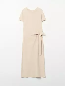 Платье-футболка миди из хлопка с узлом на талии