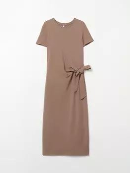 Платье-футболка миди из хлопка с узлом на талии