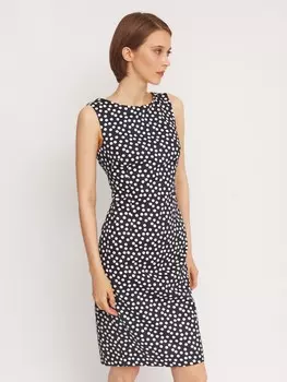 Платье-футляр из хлопка в горошек без рукавов