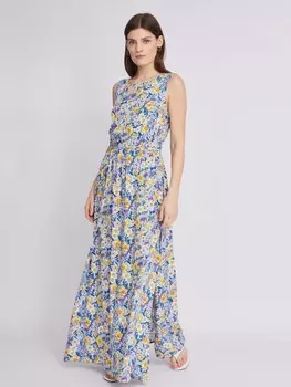 Платье макси без рукавов с разрезами и поясом