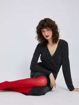 Платье макси с запахом, драпировками и люрексом