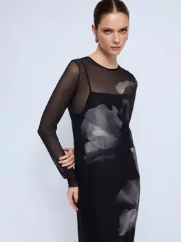 Платье миди из сетки с принтом