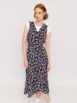 Платье миди из вискозы на запах с воланом