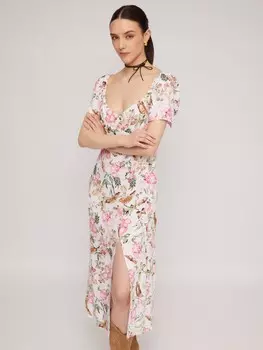 Платье миди из вискозы с коротким рукавом и разрезом