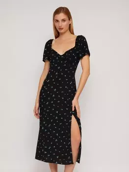 Платье миди из вискозы с коротким рукавом и разрезом