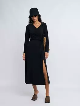 Платье миди с запахом и разрезом