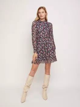 Платье-мини с цветочным принтом и рюшами