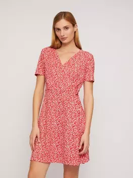 Платье мини с вырезом на запах и цветочным принтом