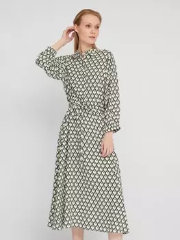 Платье-рубашка длины миди из вискозы с кулиской на талии