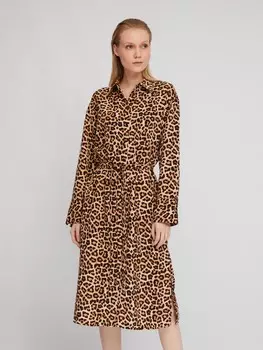Платье-рубашка длины миди с леопардовым принтом и поясом