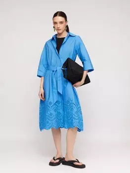 Платье-рубашка из хлопка с поясом и вышивкой ришелье