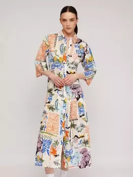 Платье-рубашка макси из хлопка с принтом и поясом