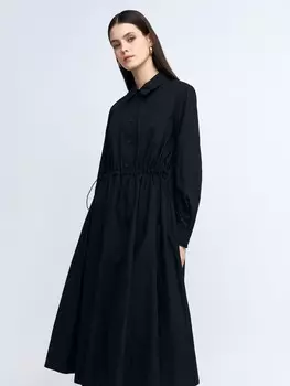 Платье-рубашка миди из хлопка с кулиской