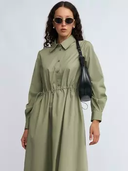 Платье-рубашка миди из хлопка с кулиской