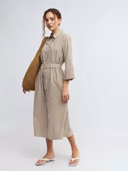 Платье-рубашка миди с принтом и поясом