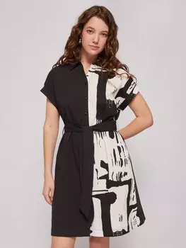 Платье-рубашка на пуговицах с принтом и поясом