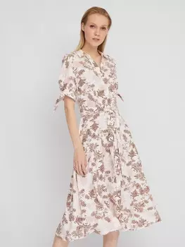 Платье-рубашка с поясом и акцентными короткими рукавами