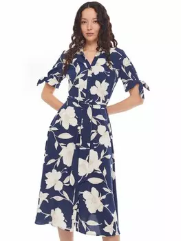 Платье-рубашка с поясом и акцентными короткими рукавами