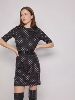 Платье в горошек с ремнём