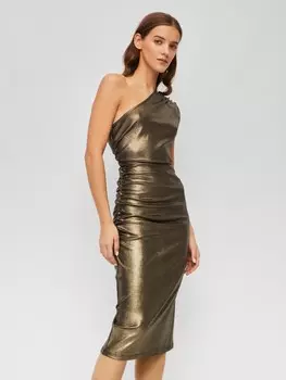 Прилегающее платье на одно плечо с драпировкой и блеском