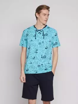 Принтованная футболка хенли со шнуровкой